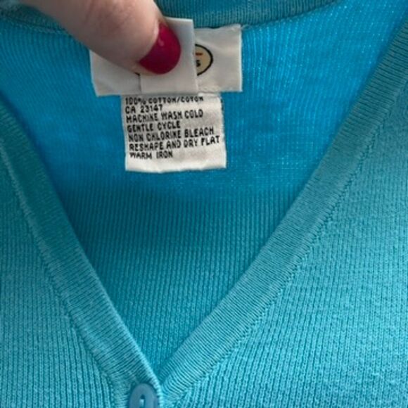 M Talbots Blue Short-Sleeve V-Neck Cardigan - Picture 5 of 7